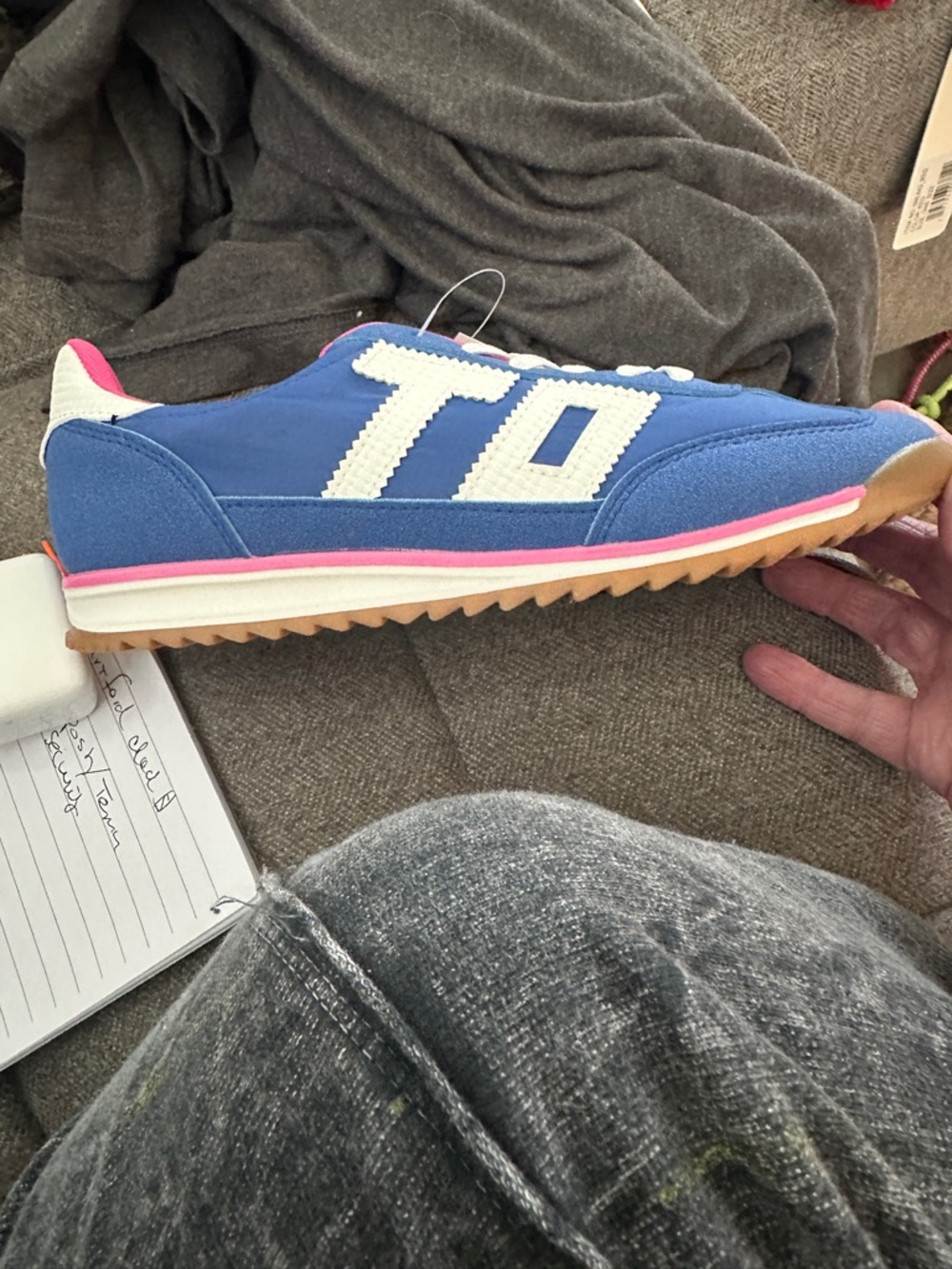 Blue Women's Retro Runner Sneakers with Pink Accents